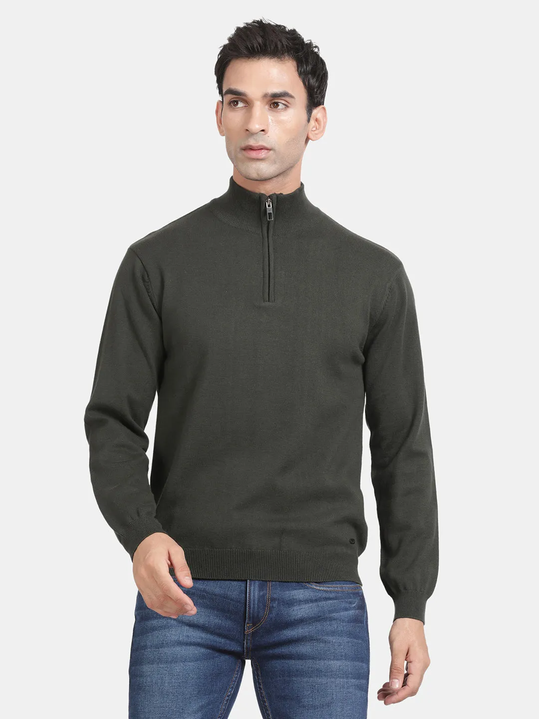 Zip Neck Navy Full Sleeve Pullover