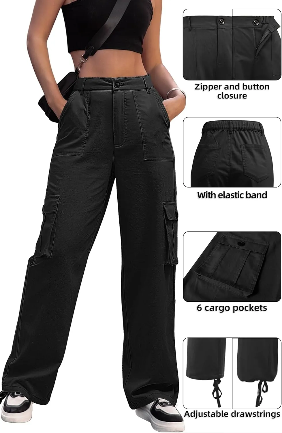 ZMPSIISA Women High Waisted Cargo Pants Wide Leg Casual Pants 6 Pockets Combat Military Trousers
