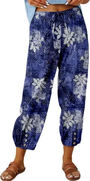 Zontroldy Linen Capri Pants for Women High Waisted Wide Leg Yoga Capris Crop Pants Sweatpants with Pockets