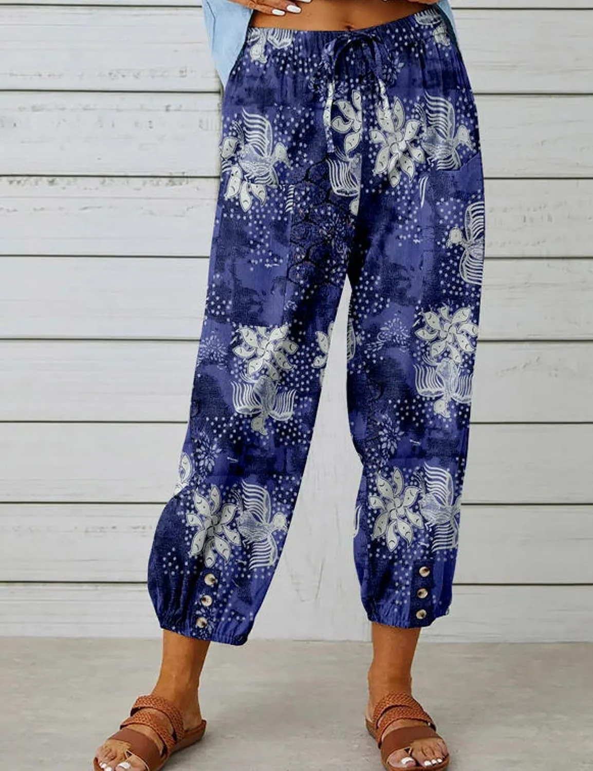 Zontroldy Linen Capri Pants for Women High Waisted Wide Leg Yoga Capris Crop Pants Sweatpants with Pockets
