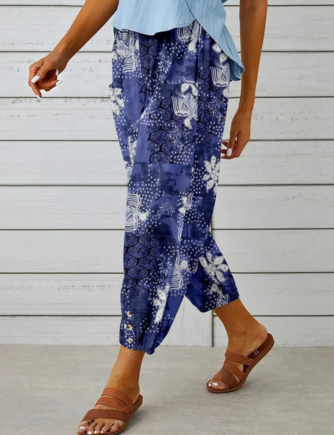 Zontroldy Linen Capri Pants for Women High Waisted Wide Leg Yoga Capris Crop Pants Sweatpants with Pockets