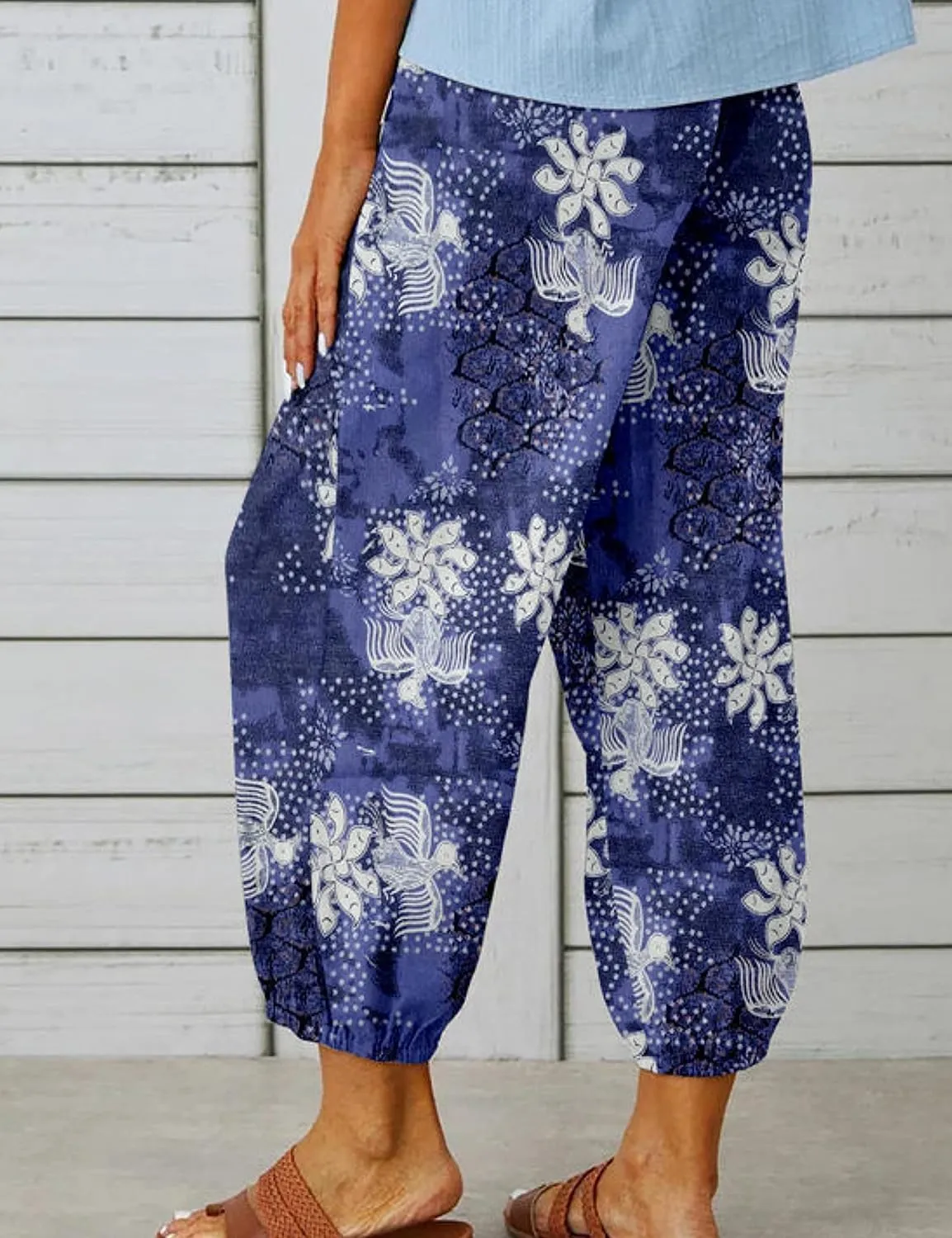 Zontroldy Linen Capri Pants for Women High Waisted Wide Leg Yoga Capris Crop Pants Sweatpants with Pockets