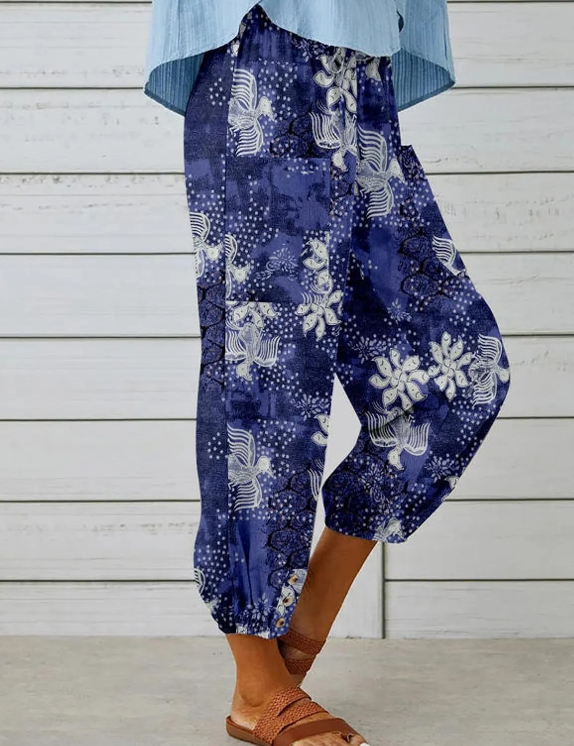 Zontroldy Linen Capri Pants for Women High Waisted Wide Leg Yoga Capris Crop Pants Sweatpants with Pockets